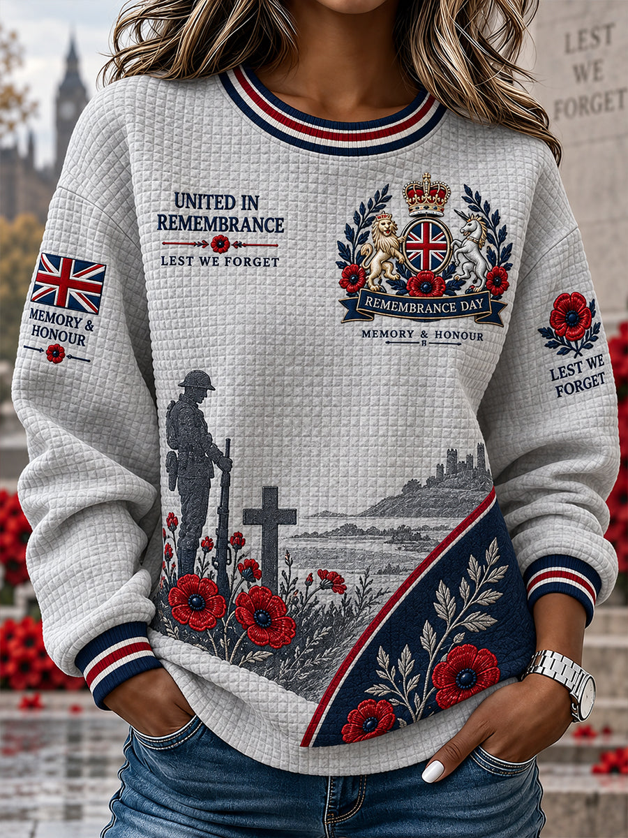 Women's Remembrance Day Print Waffle-Knit Long-Sleeve Top