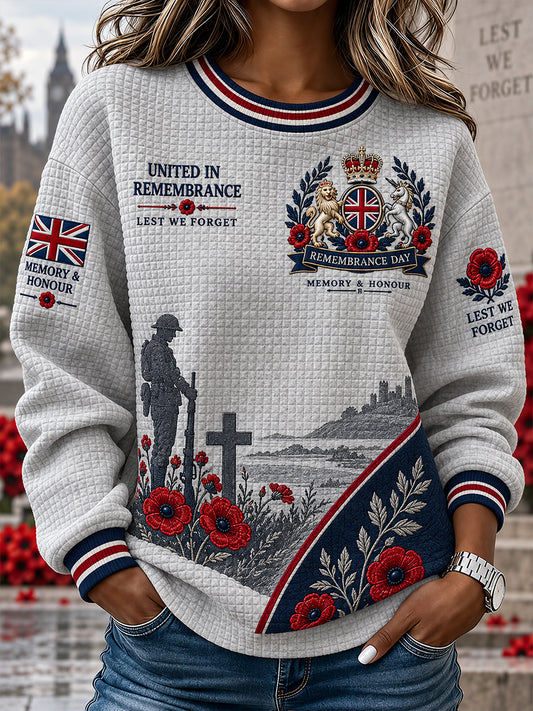 Women's Remembrance Day Print Waffle-Knit Long-Sleeve Top