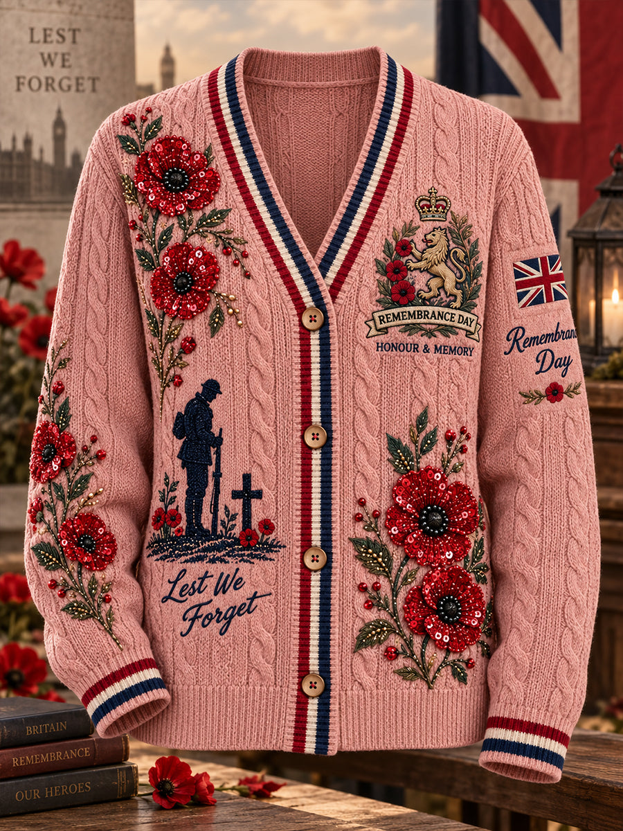 Women's Remembrance Day Print Knit Cardigan