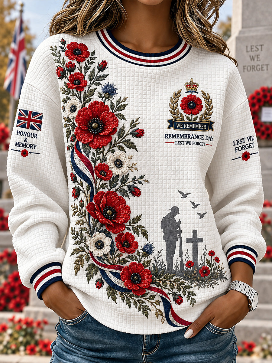 Women's Remembrance Day Print Waffle-Knit Long-Sleeve Top