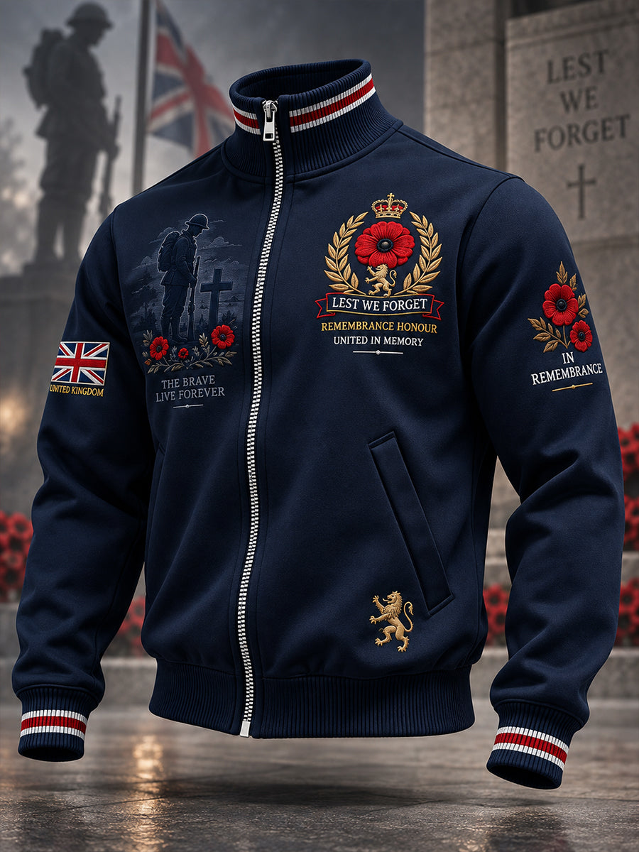 Men's Remembrance Day Print Stand-Collar Zip-Up Jacket
