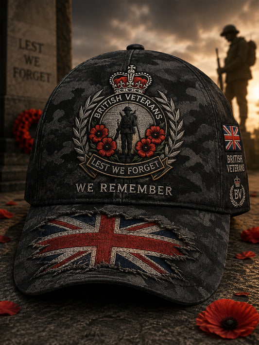 Men's Vintage-Style Camo-Print Cap With Veteran Commemorative Elements