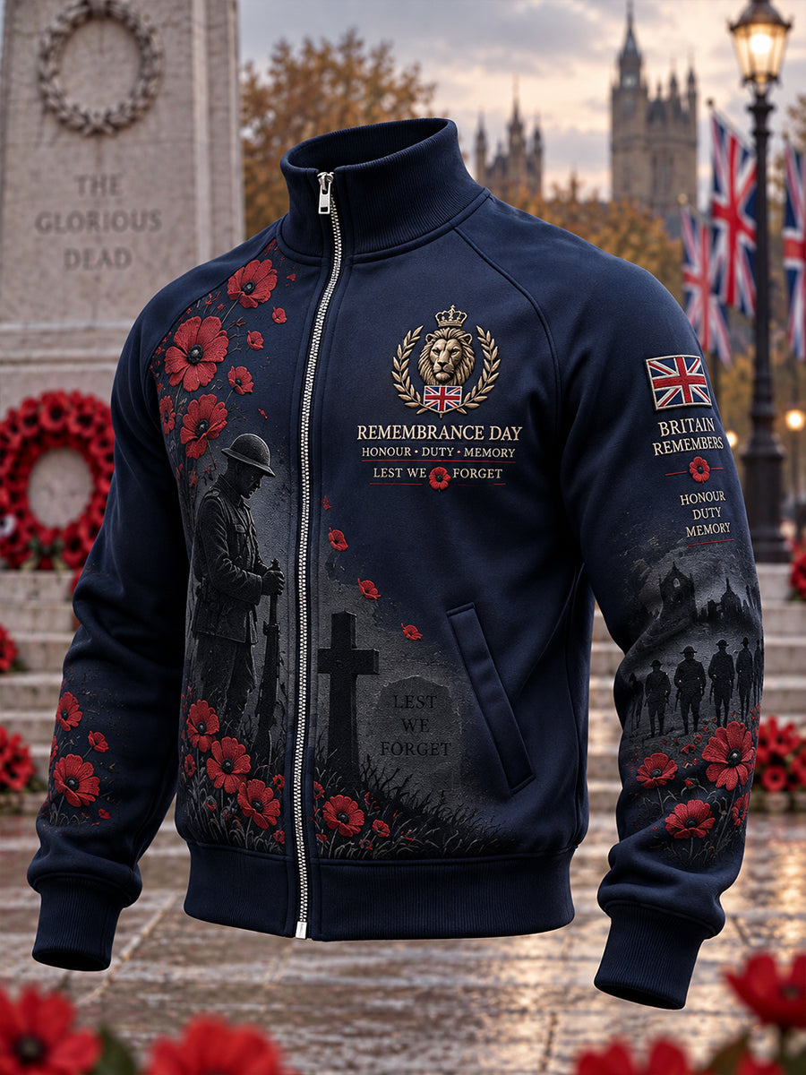 Men's Remembrance Day Print Zip-Up Mock-Neck Jacket