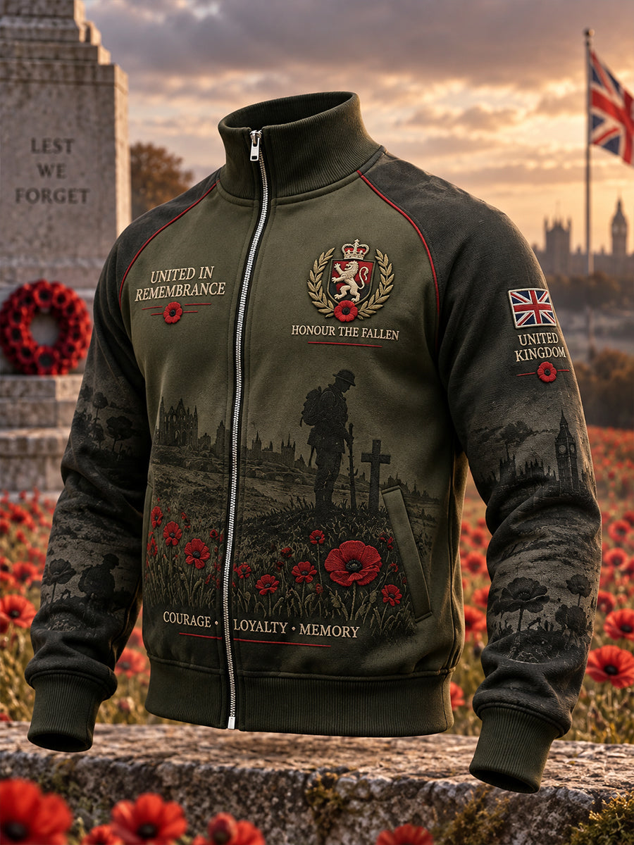 Men's Remembrance Day Print Zip-Up Mock-Neck Jacket