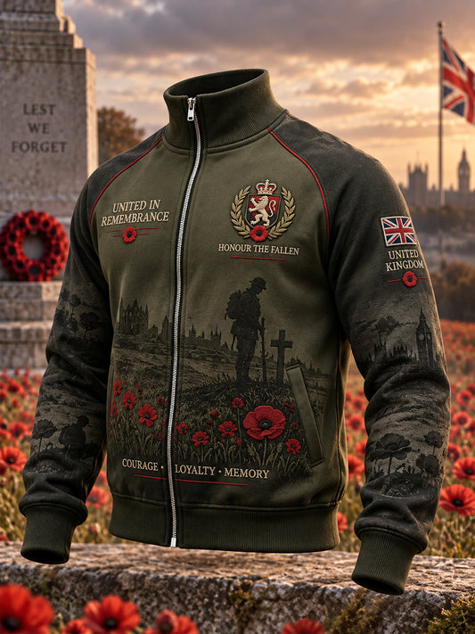 Men's Remembrance Day Print Zip-Up Mock-Neck Jacket