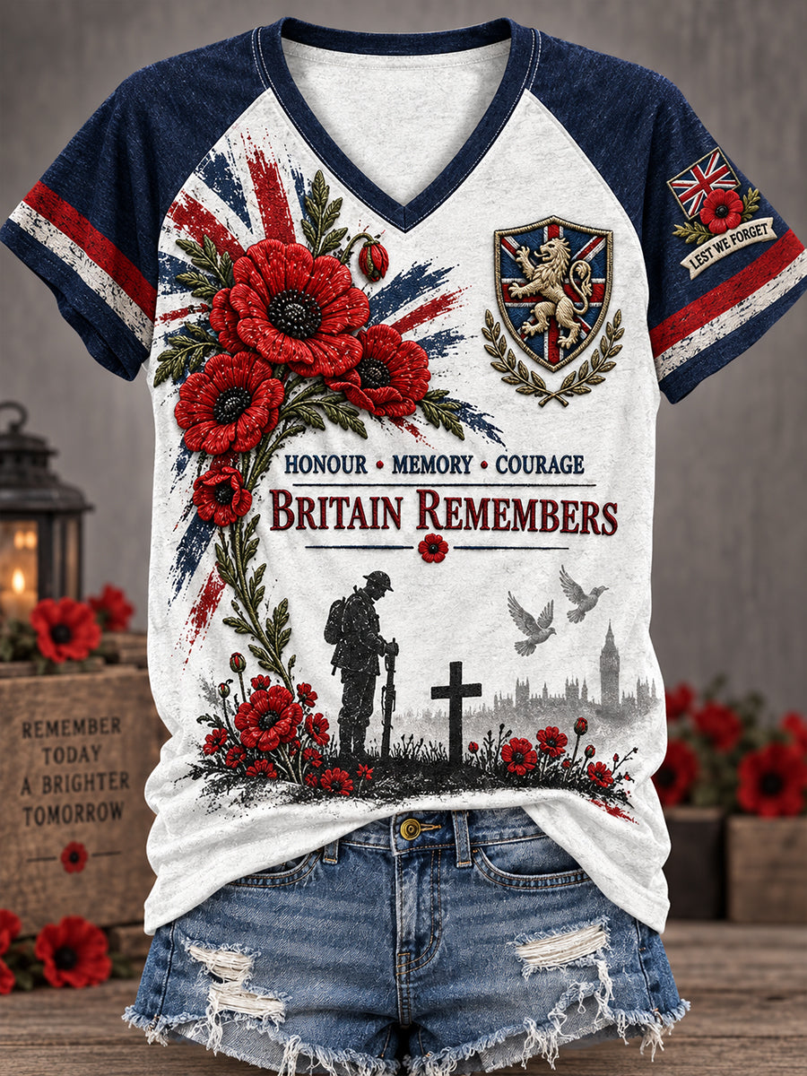 Women's Remembrance Day Print Raglan Short-Sleeve T-Shirt