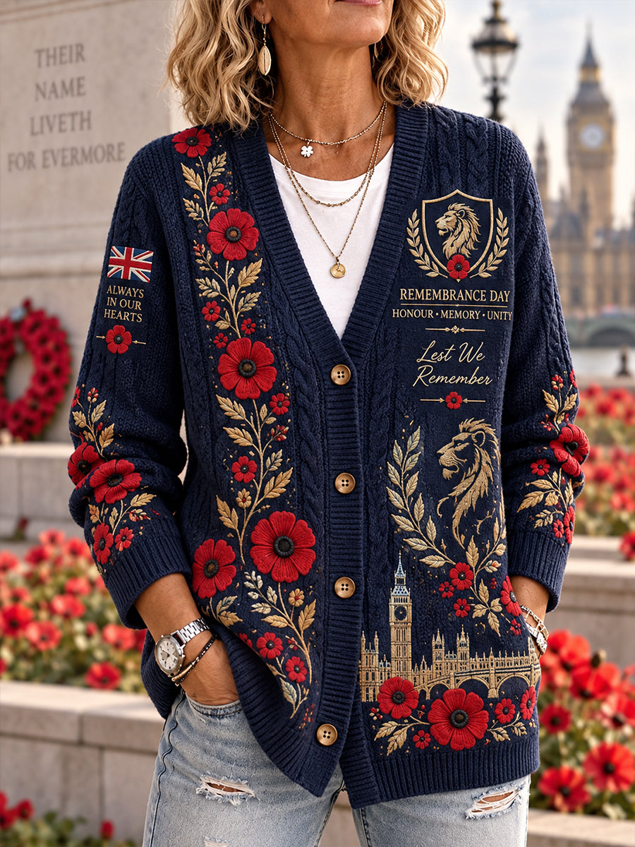 Women's Remembrance Day Print Knit Cardigan