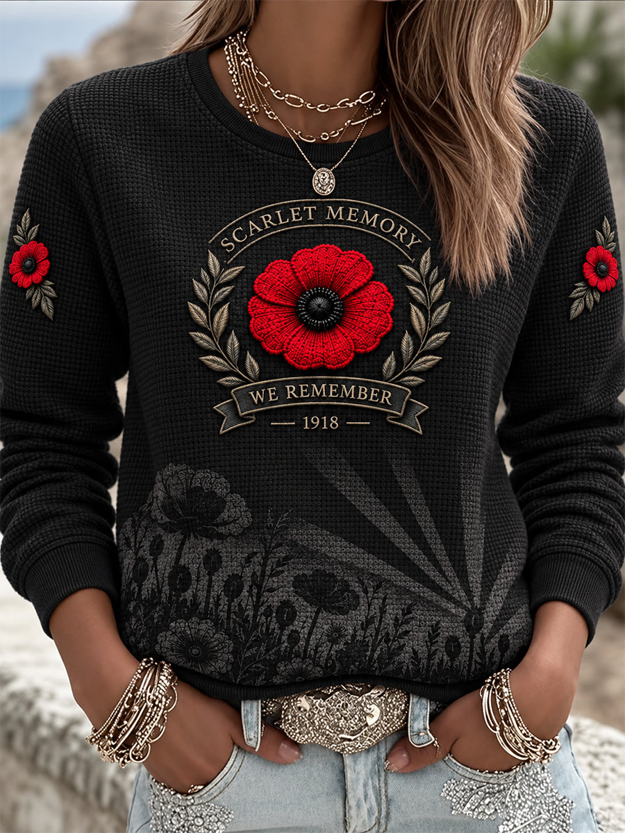 Women's Remembrance Day Lest We Forget Long-Sleeve Waffle Sweatshirt