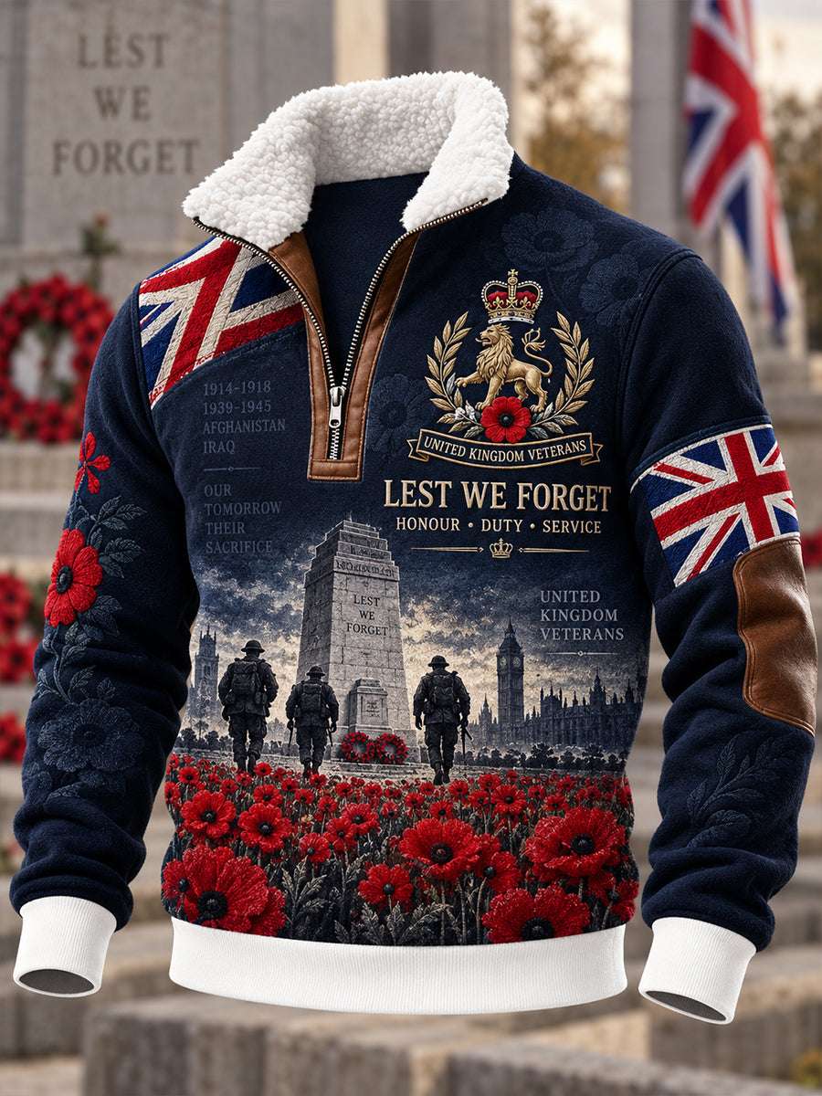Men's British Veteran Commemorative Fleece-Lined Stand-Collar Sweatshirt