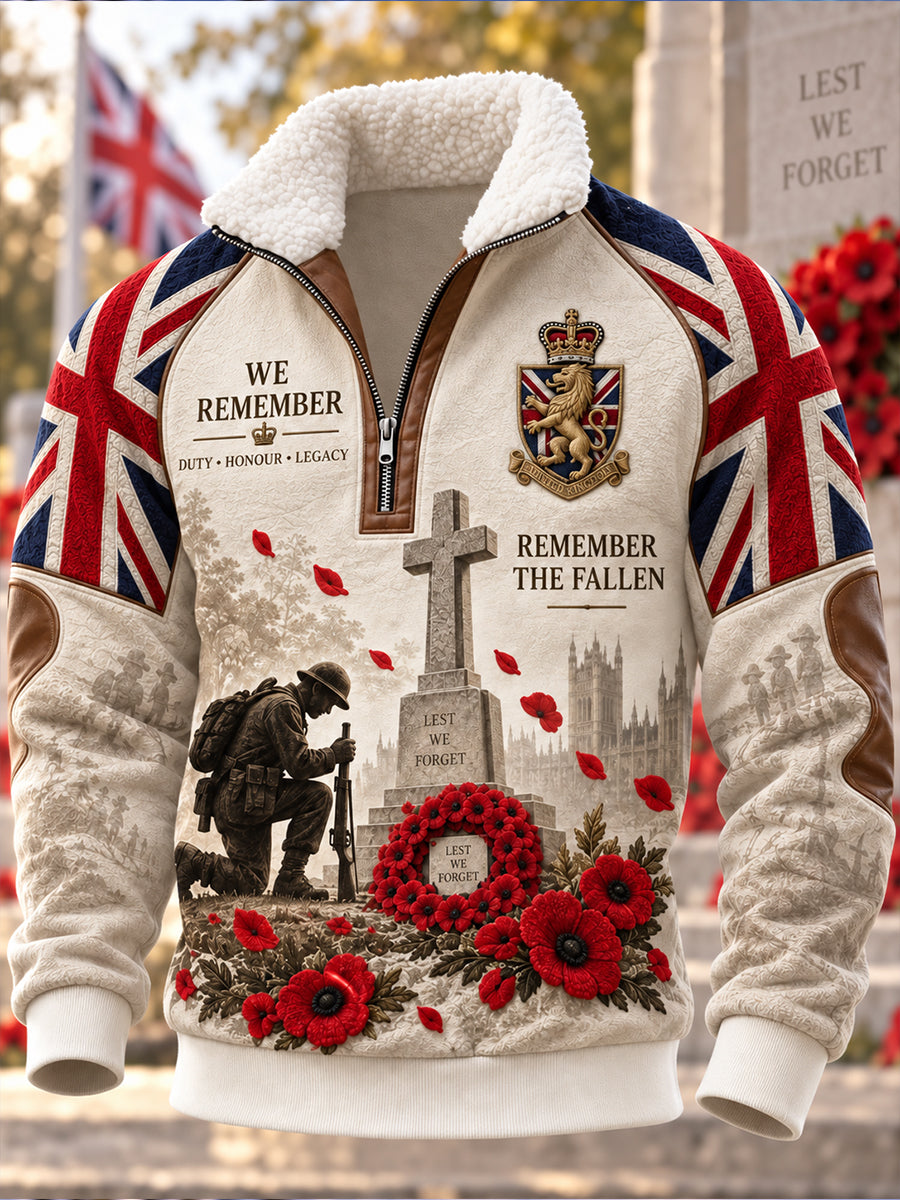 Men's British Veteran Commemorative Fleece-Lined Stand-Collar Sweatshirt