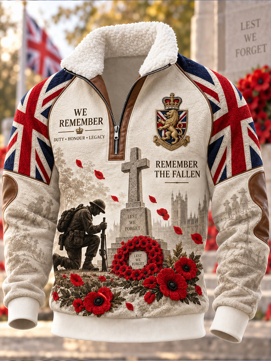 Men's British Veteran Commemorative Fleece-Lined Stand-Collar Sweatshirt