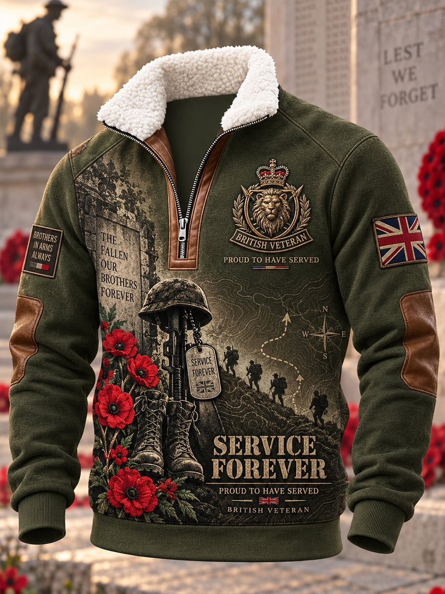 Men's British Veteran Commemorative Fleece-Lined Stand-Collar Sweatshirt