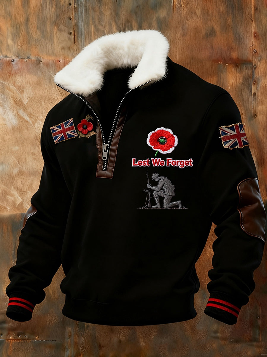 Men's Memorial Day "Forget-Me-Not" Flower Fur Collar Sweatshirt