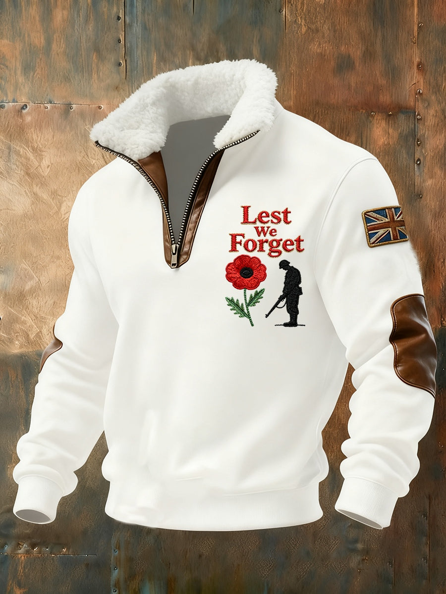Men's Memorial Day "Forget-Me-Not" Flower Fur Collar Sweatshirt