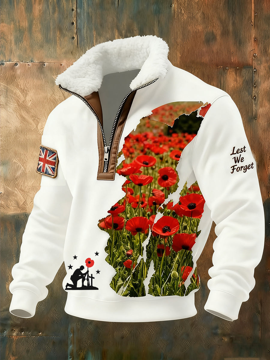Men's Memorial Day "Forget Me Not" Fur Collar Sweatshirt