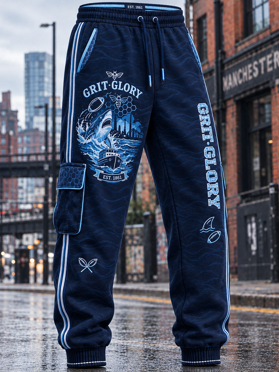 Men's British Sale Shark Rugby Print Casual Sportswear Pants