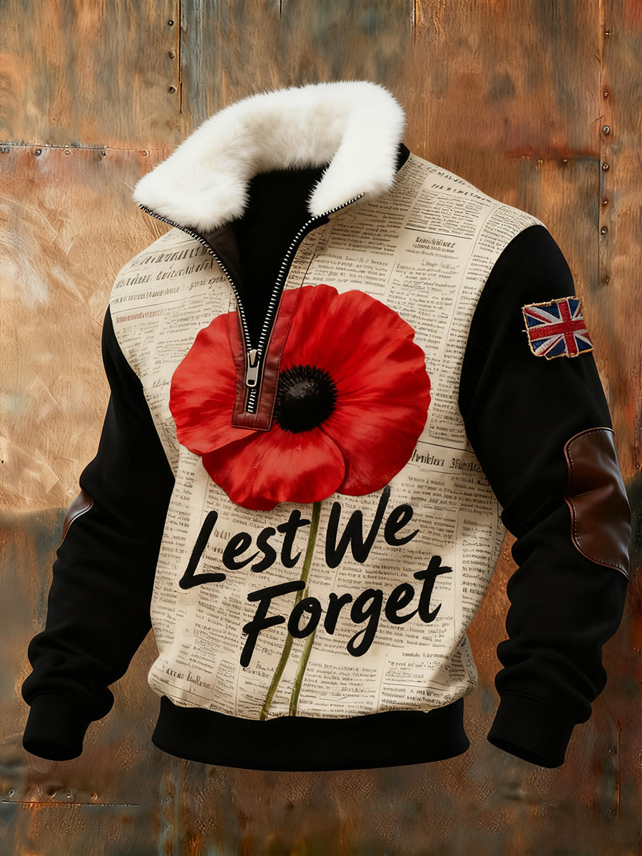Men's Memorial Day "Forget Me Not" Fur Collar Sweatshirt