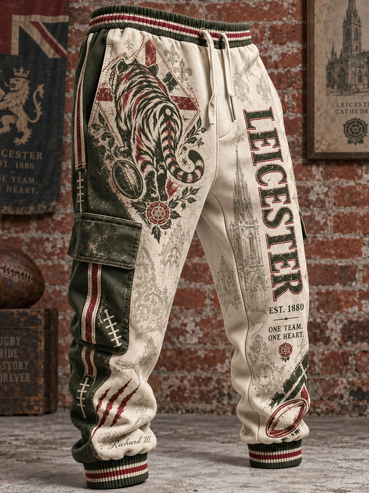 Men's Leicester Tigers Rugby Print Casual Sportswear Pants