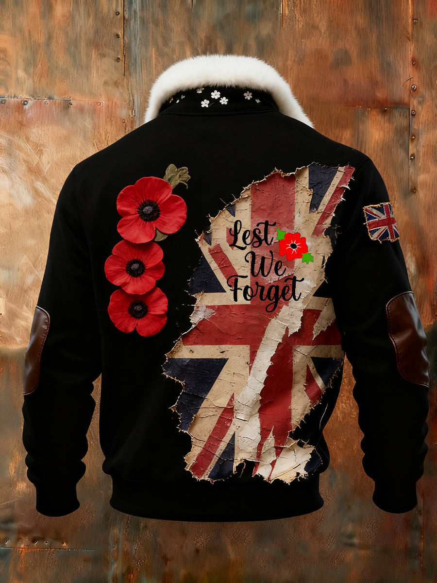 Men's Memorial Day "Forget Me Not" Fur Collar Sweatshirt