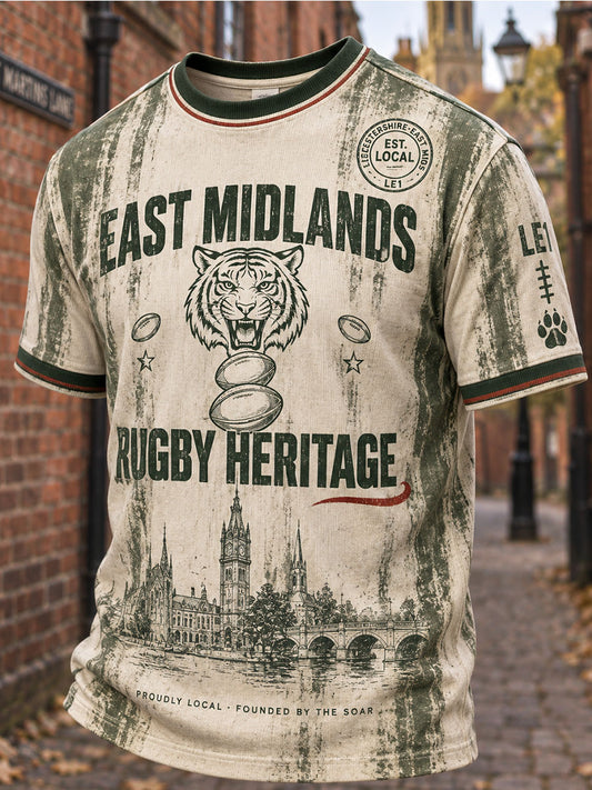 Men's Leicester Tiger Rugby Print Round Neck T-Shirt