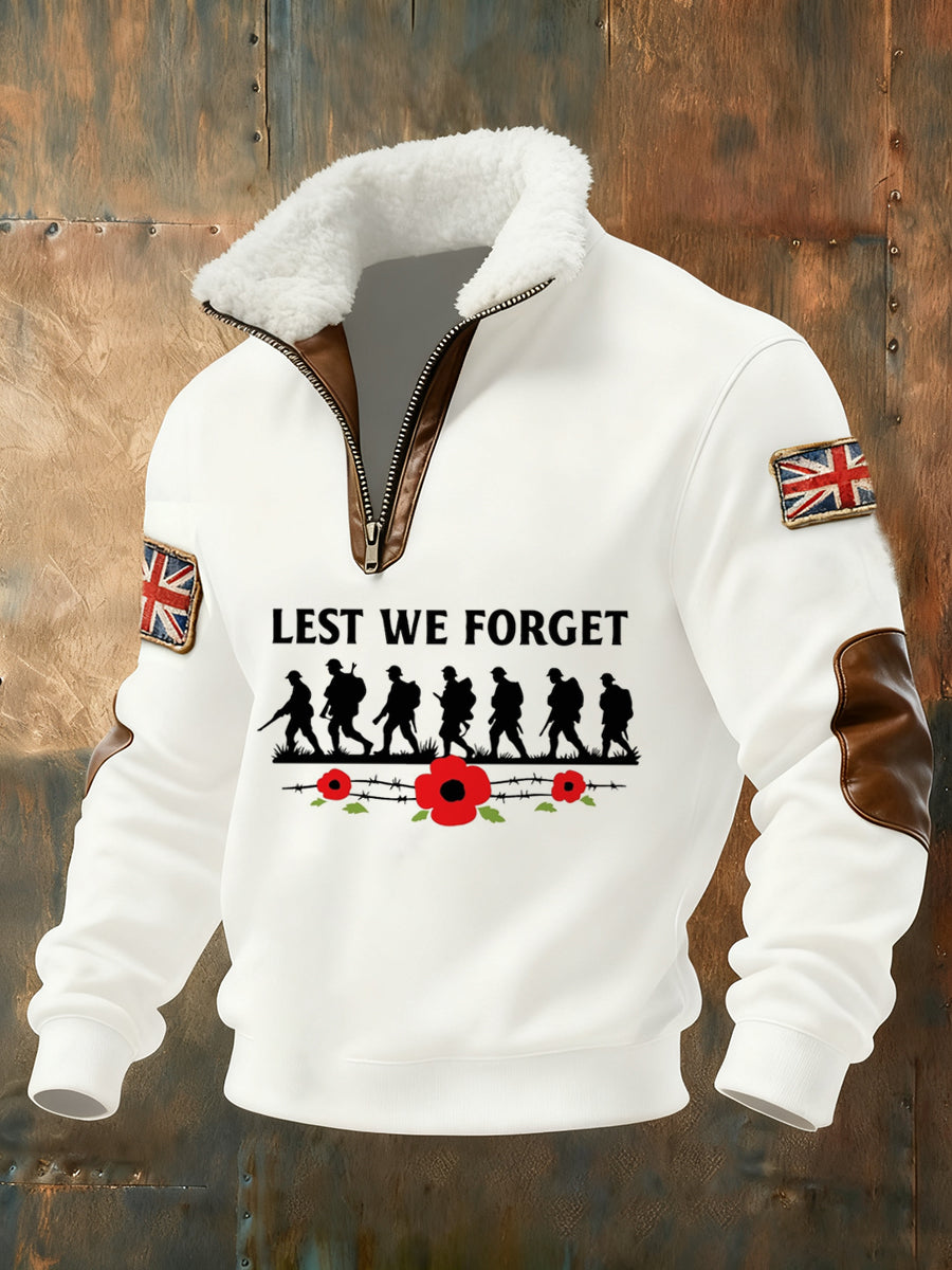 Men's Memorial Day "Forget Me Not" Fur Collar Sweatshirt