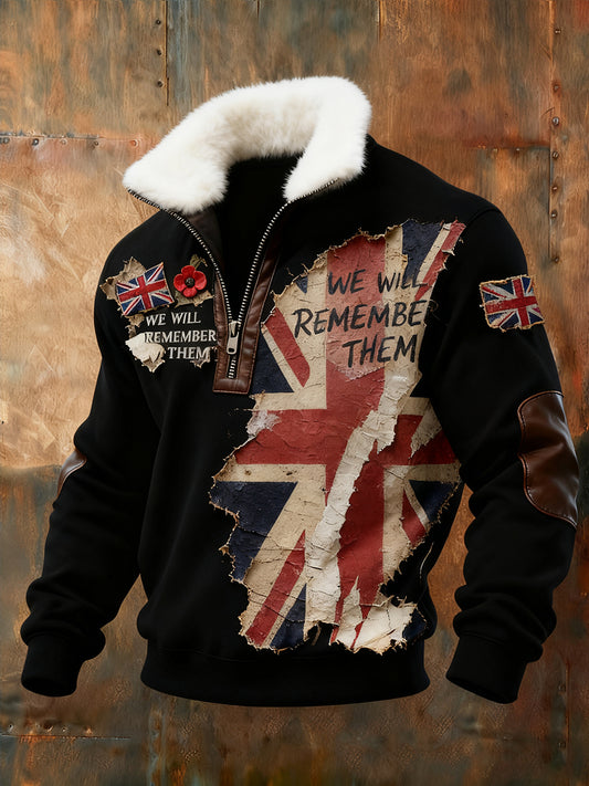 Men's Memorial Day "Forget Me Not" Fur Collar Sweatshirt