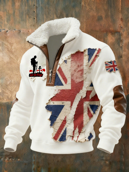 Men's Memorial Day "Forget Me Not" Fur Collar Sweatshirt