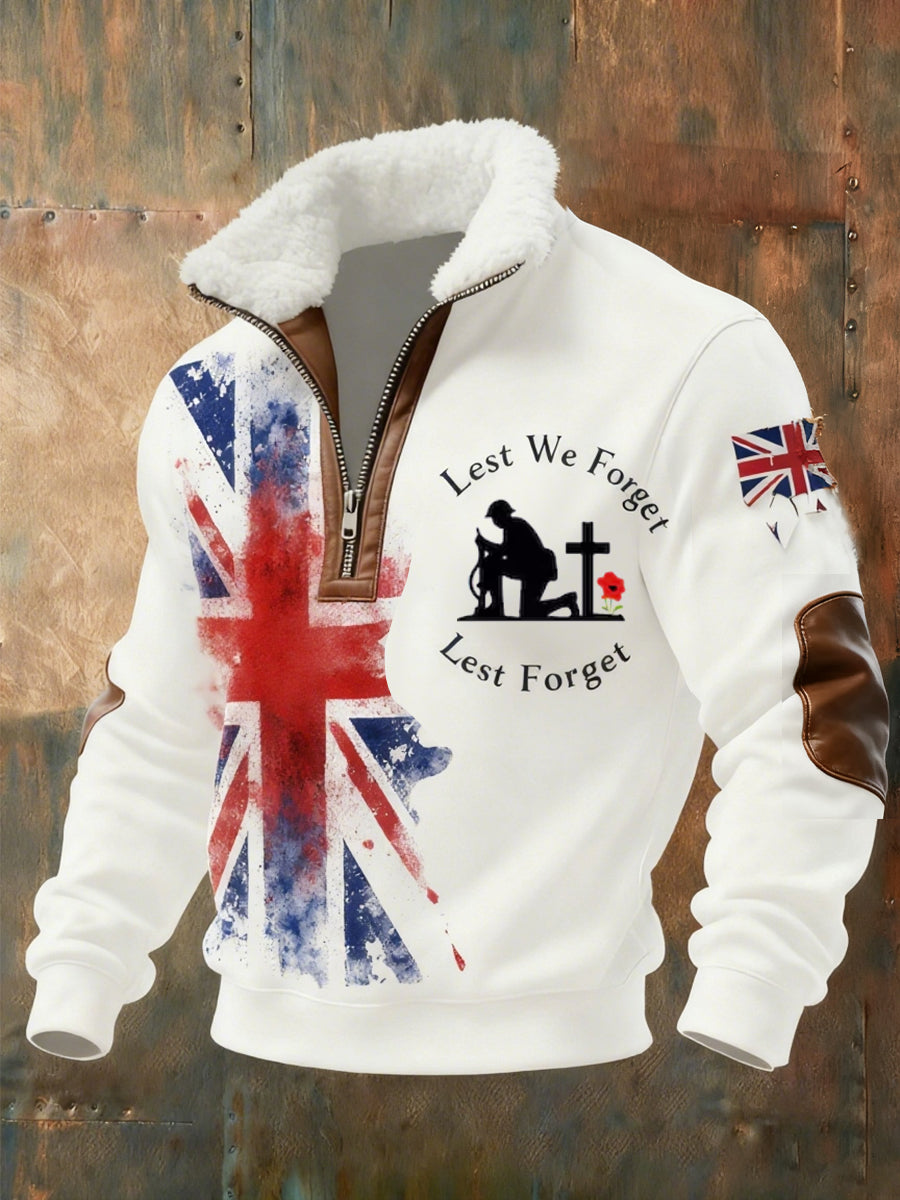 Men's Memorial Day "Forget Me Not" Fur Collar Sweatshirt