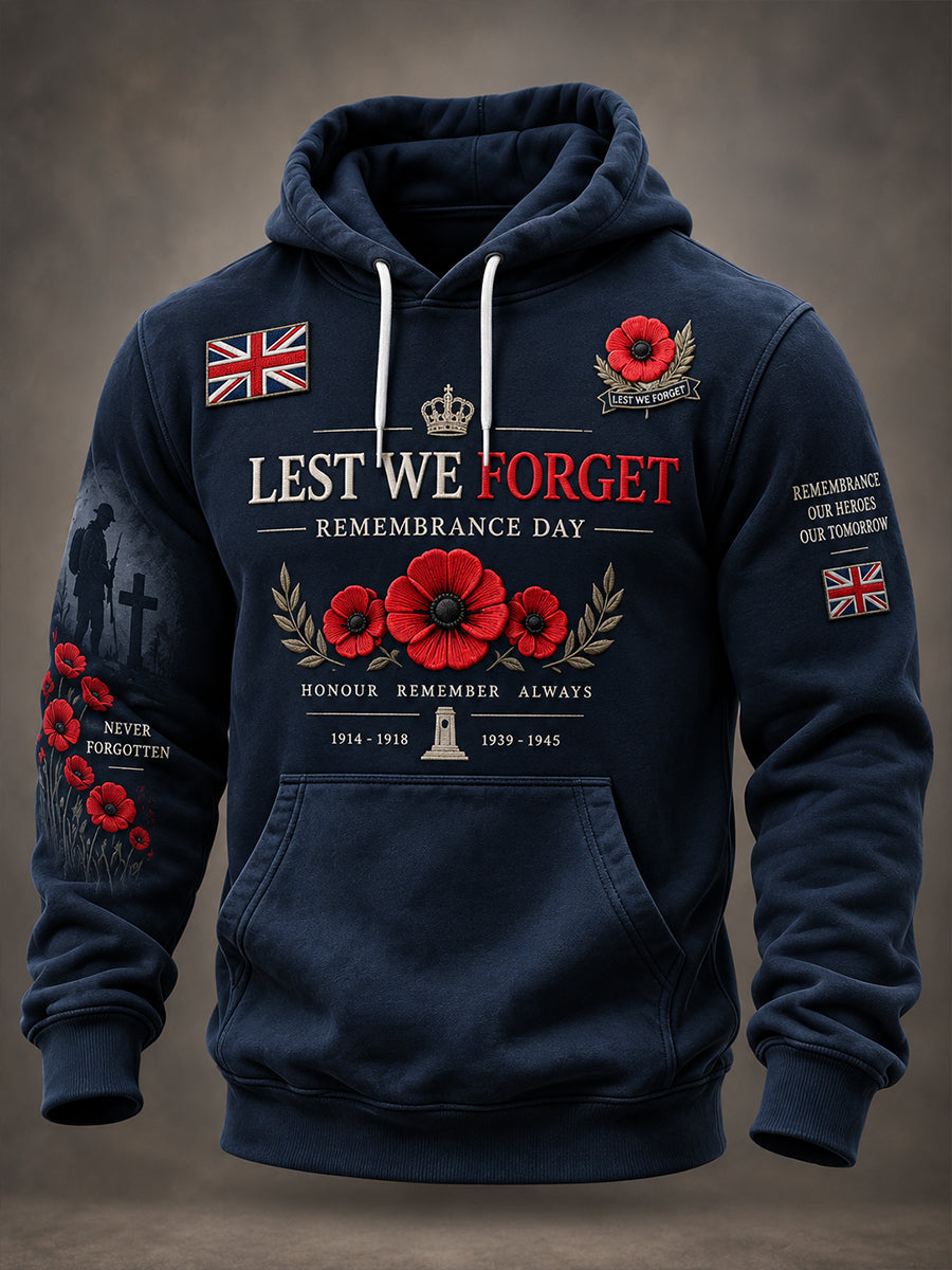 Men's Long-Sleeve Hoodie With Remembrance Day Commemorative Print