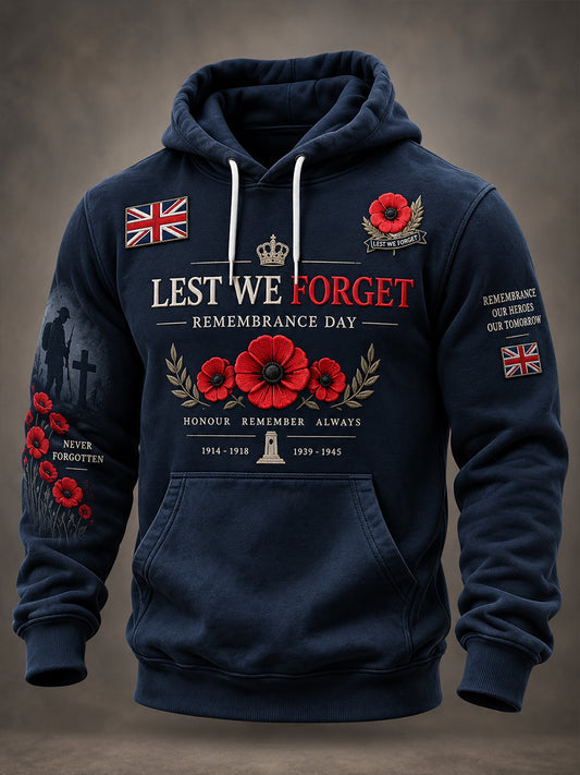 Men's Long-Sleeve Hoodie With Remembrance Day Commemorative Print