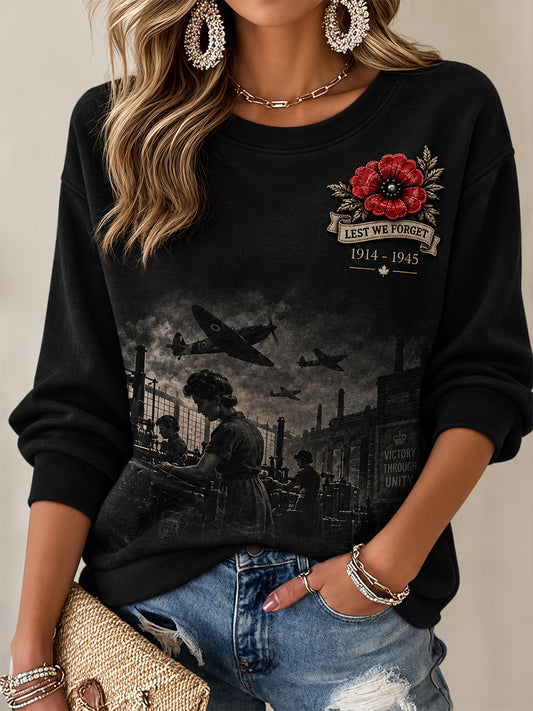 Women's Remembrance Day Ribbed Round-Neck Sweatshirt