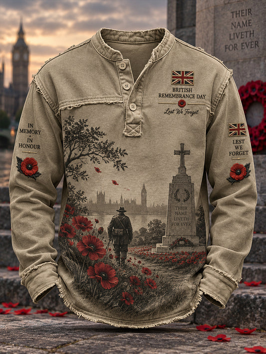 Men's Long-Sleeve Top With Remembrance Day Themed Print