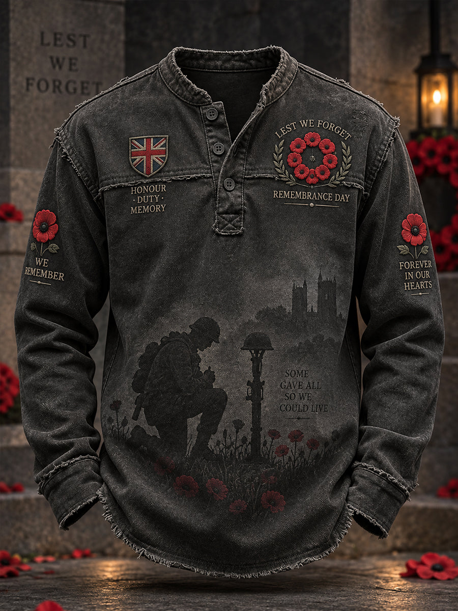 Men's Long-Sleeve Top With Remembrance Day Themed Print