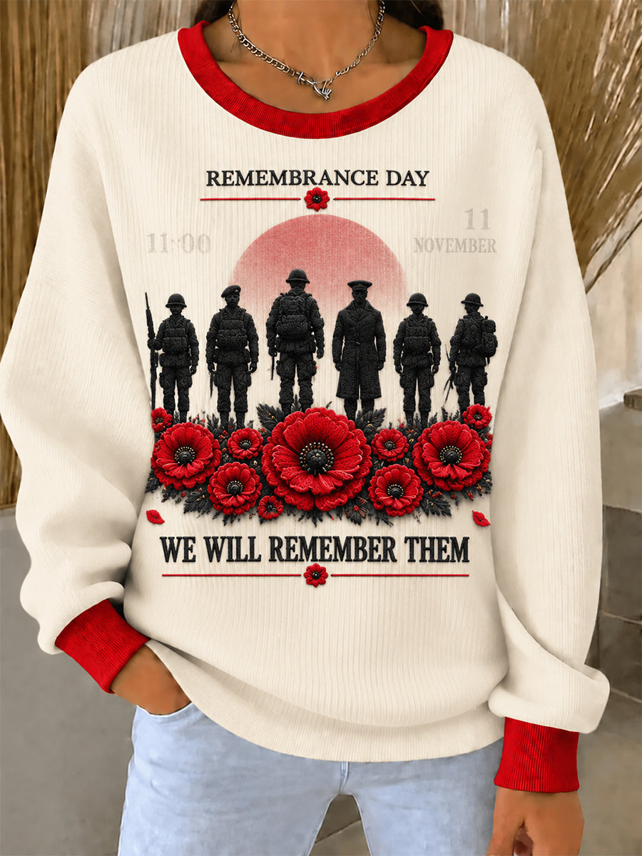 Women's Remembrance Day Ribbed Round-Neck Sweatshirt