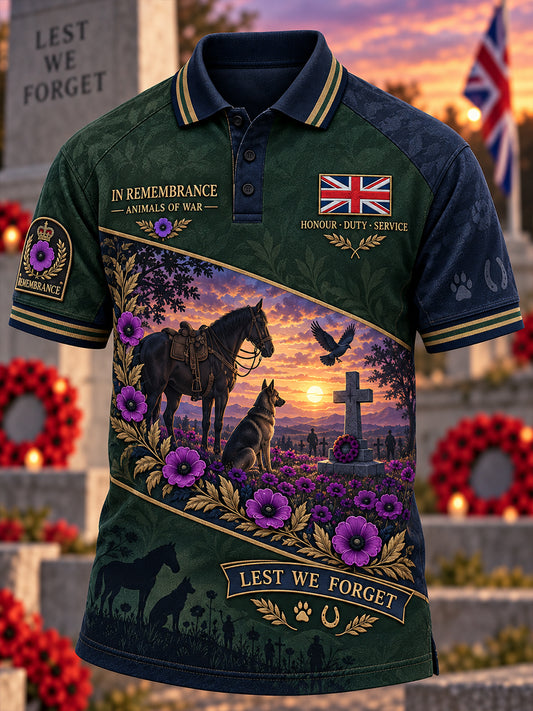 Men's UK Remembrance Day Commemorating Animals In War Short Sleeve Shirt