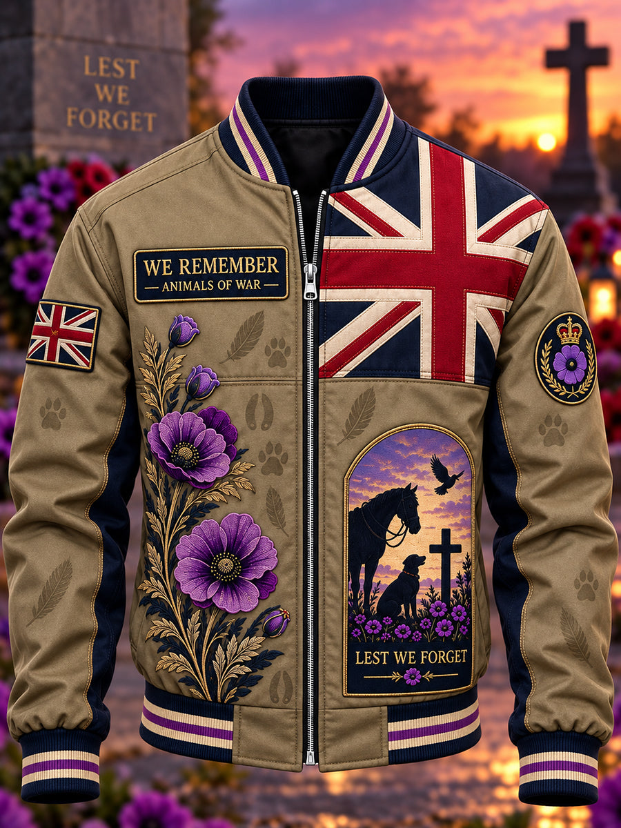Men's UK Remembrance Day Commemorating Animals In War Printed Monkey Jacket