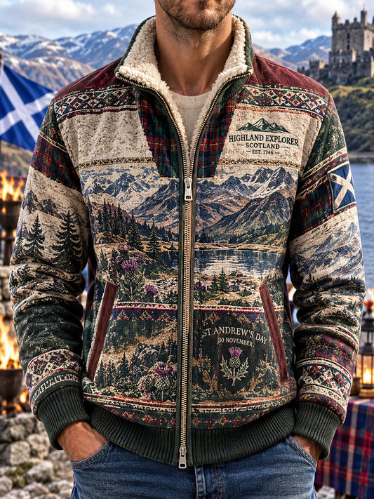 Men's Scottish St Andrew's Day Printed Composite Fleece Jacket