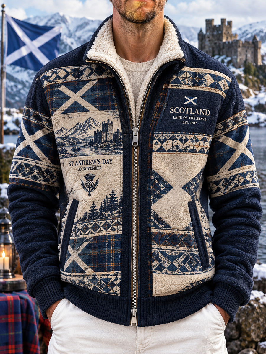 Men's Scottish St Andrew's Day Printed Composite Fleece Jacket