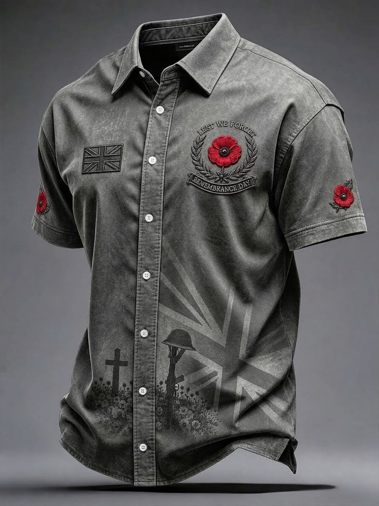 Men's Lest We Forget Print Short Sleeve Shirt