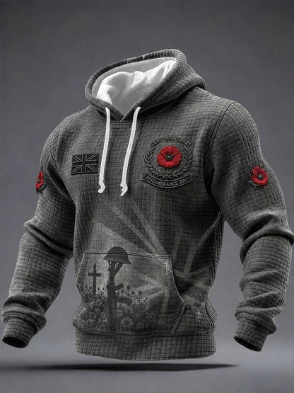 Men's Lest We Forget Print Checkered Cotton Hoodie