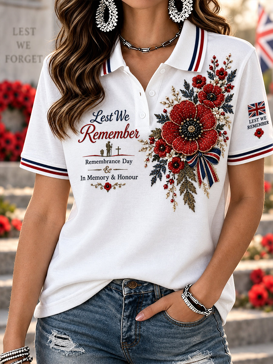 Women's Short-Sleeve Polo Shirt With Remembrance Day Commemorative Print