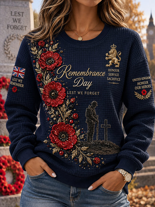 Women's Remembrance Day Print Waffle-Knit Long-Sleeve Sweatshirt