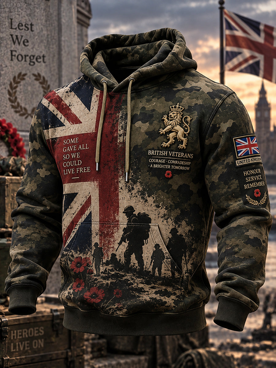 Men's Long-Sleeve Hooded Sweatshirt With Veteran Memorial Graphic Print