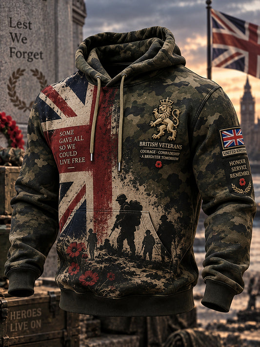 Men's Long-Sleeve Hooded Sweatshirt With Veteran Memorial Graphic Print