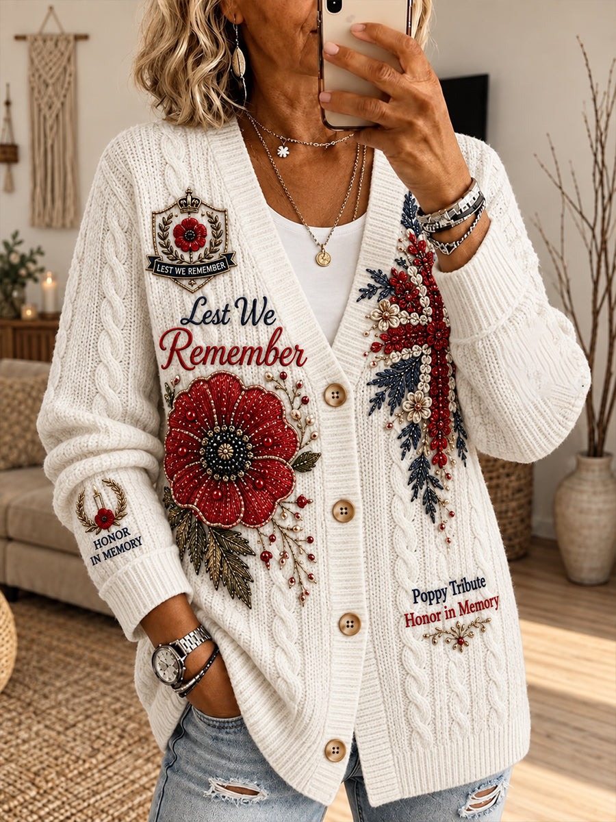 Women's Long-Sleeve Knit Cardigan With Remembrance Day Themed Print