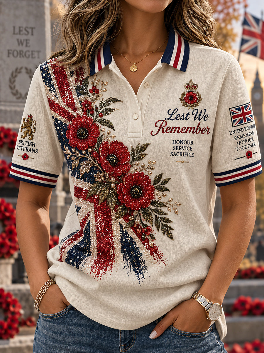 Women's Short-Sleeve Polo Shirt With Remembrance Day Commemorative Print