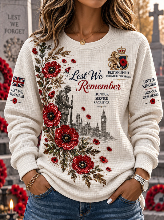 Women's Remembrance Day Print Waffle-Knit Long-Sleeve Sweatshirt