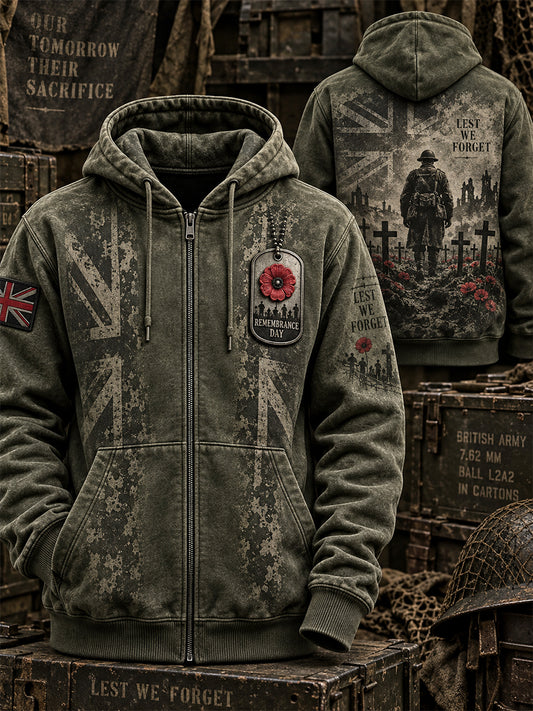 Men's Remembrance Day Lest We Forget Zip-Up Hoodie