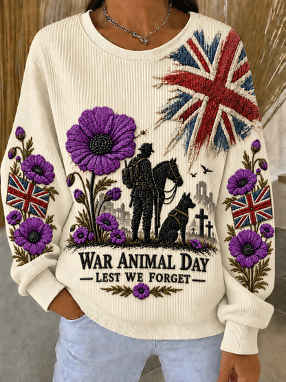 Women's Remembering The Animals Of War Ribbed Round-Neck Sweatshirt