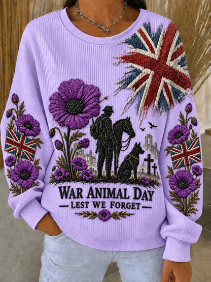 Women's Remembering The Animals Of War Ribbed Round-Neck Sweatshirt